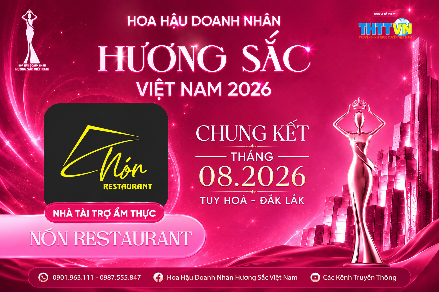 Hoa hậu Doanh nhân Hương sắc Việt Nam 2026 chào đón Nhà tài trợ Ẩm thực Nón Restaurant