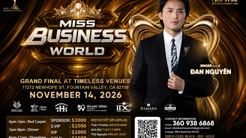 Đan Nguyên góp giọng tại Miss Business World 2026, mang thanh âm nhạc vàng đến California
